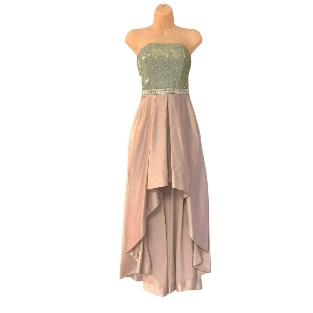 Speechless Mauve Spaghetti Strap Satin Silver Tulle Evening Gown Prom Dress - Picture 4 of 12